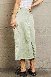 HYFVE High Waisted Cargo Midi Skirt with Elegant Scrunch Detail